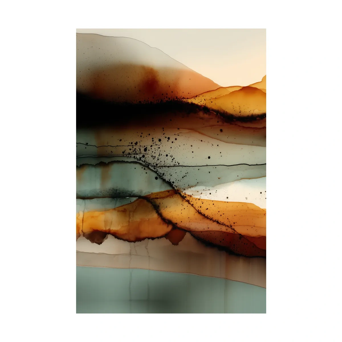 Earth Tone Ink Wash Mountain Landscape - Abstract Modern Wall Art