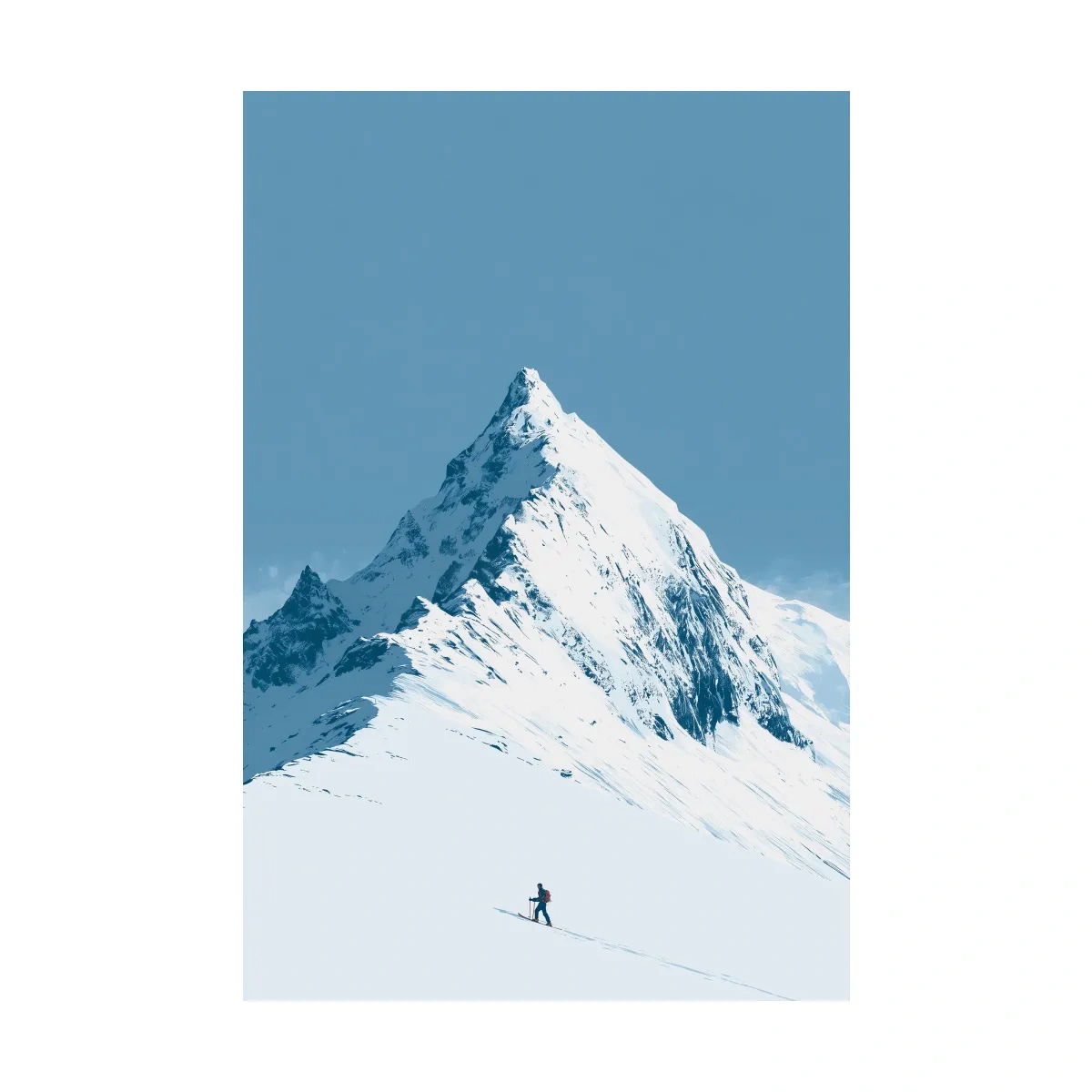 Snowy Alpine Peak Backcountry Skier - Minimalist Mountain Wall Art