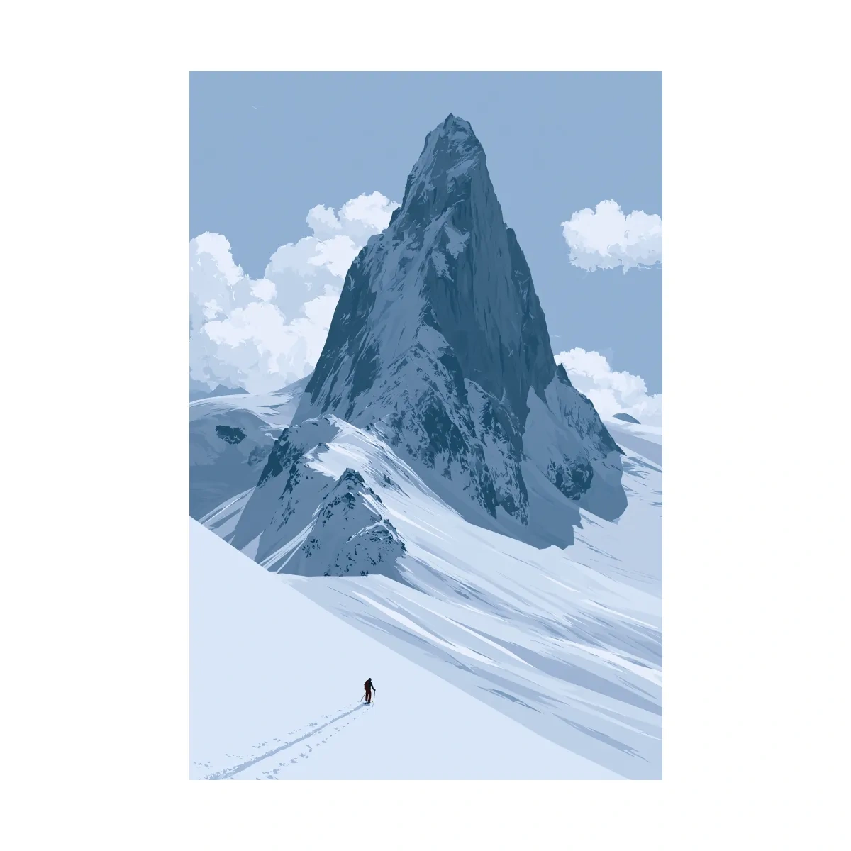 Backcountry Alpine Skier Illustration - Minimalist Mountain Landscape Wall Art