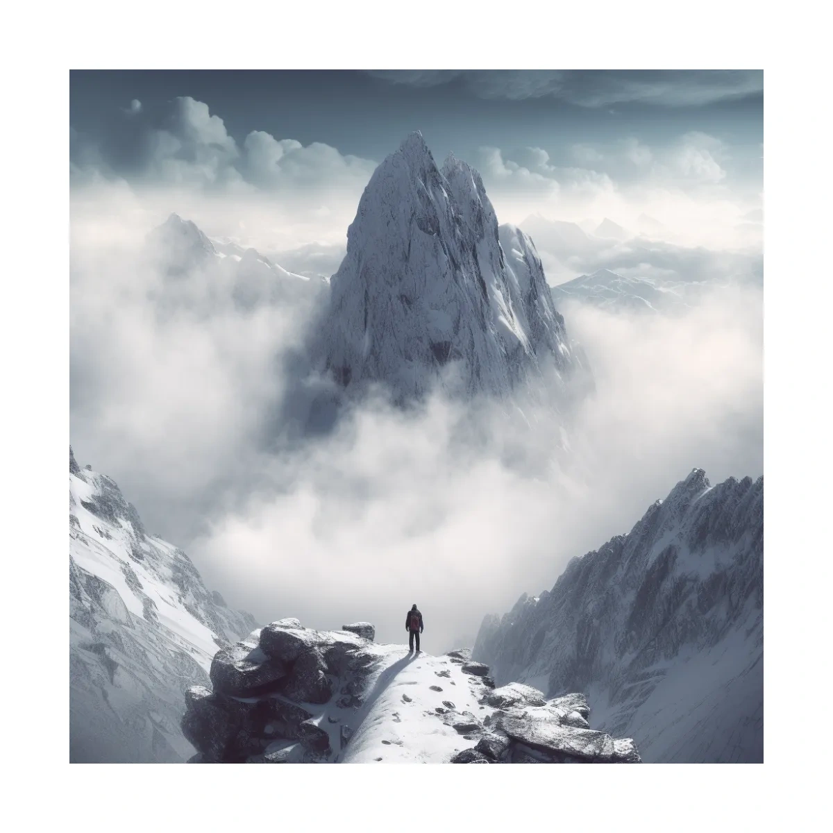 Epic Snowy Mountain Peak Above Clouds - Cinematic Alpine Landscape Wall Art