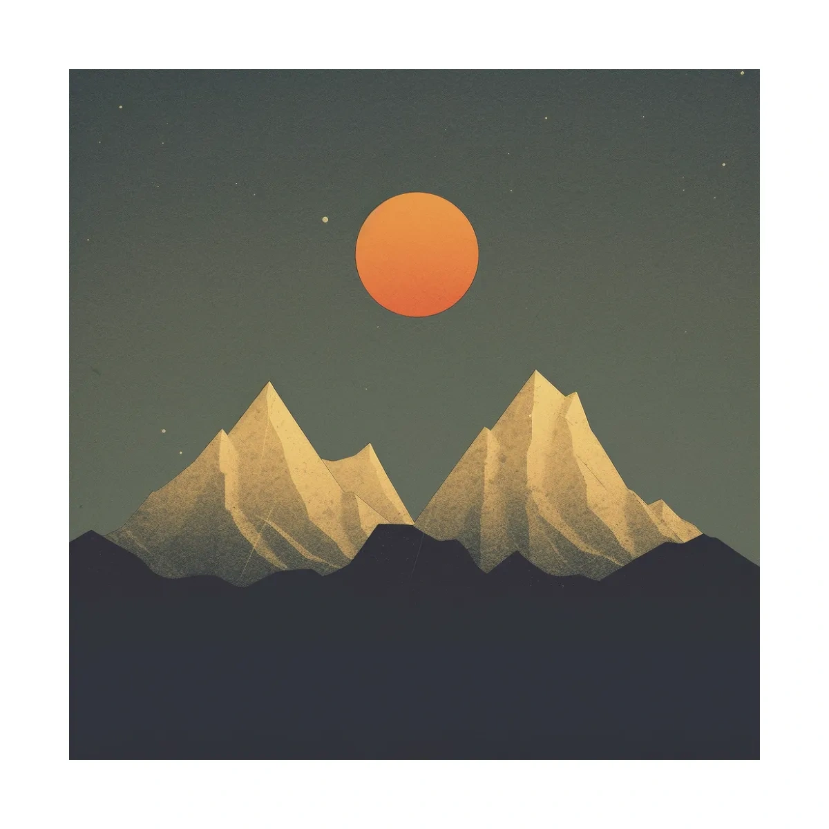 Minimalist Alpine Mountain Sunset - Mid Century Landscape Wall Art