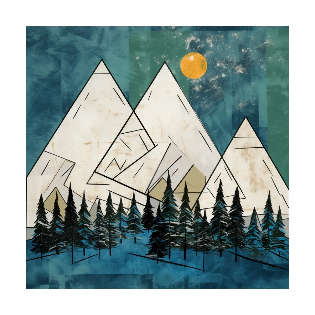 Mountain illustration artwork, treeline in the alpine