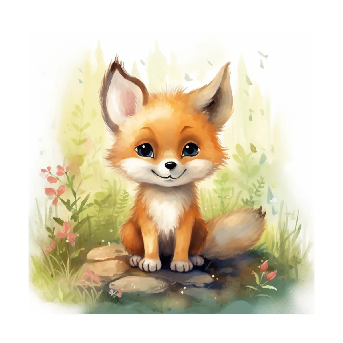 Cute Baby Fox Watercolor Illustration - Woodland Nursery Animal Wall Art