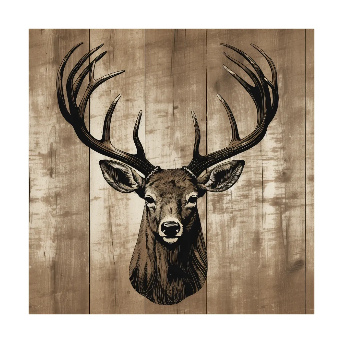 Rustic Stag Head Illustration - Vintage Cabin Lodge Wildlife Wall Art