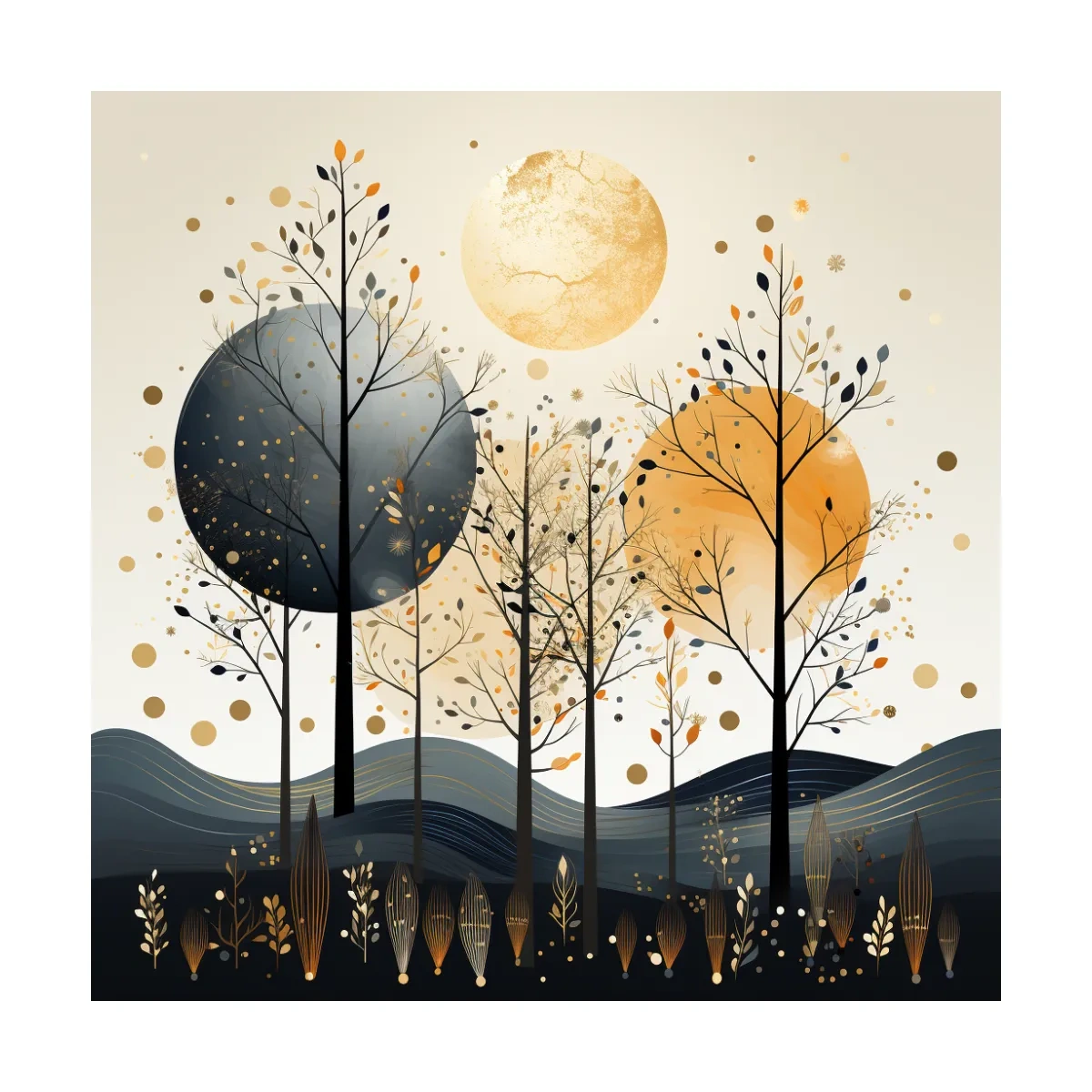 Chic Boho Tree Forest Landscape - Surreal Modern Wall Art