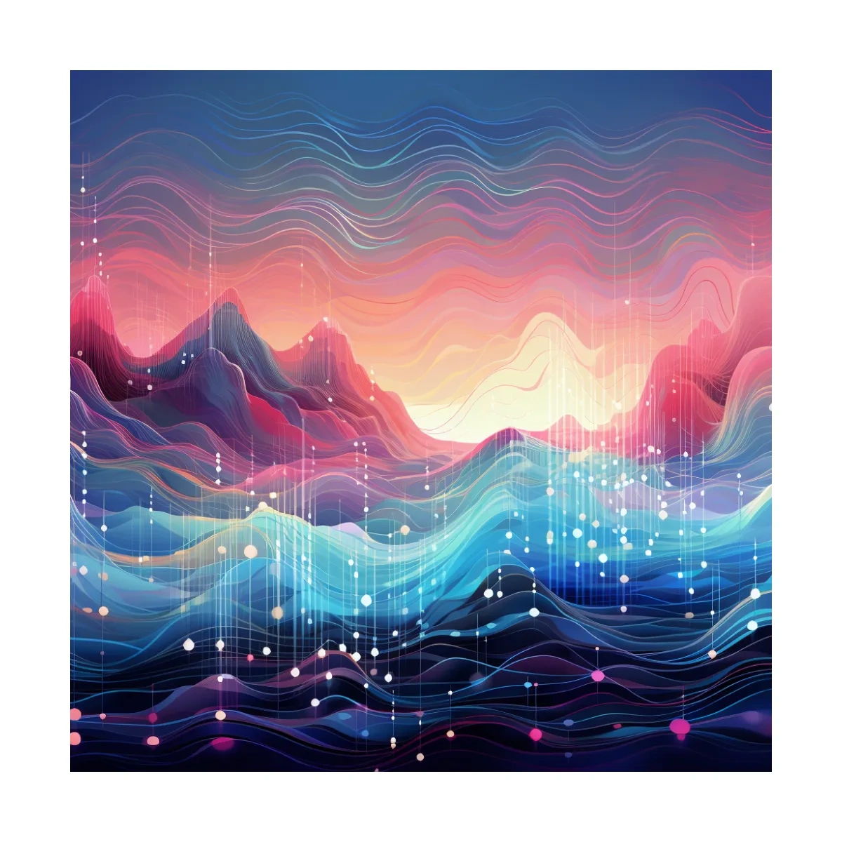 Funky Abstract Soundwave Mountain Patterns - Neon Sunset Landscape Wall Art