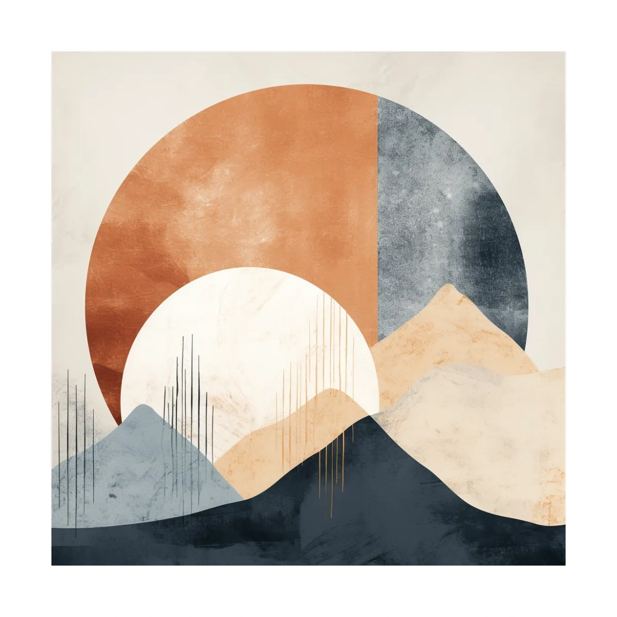 Abstract Geometric Mountain Sunrise - Mid Century Modern Landscape Wall Art