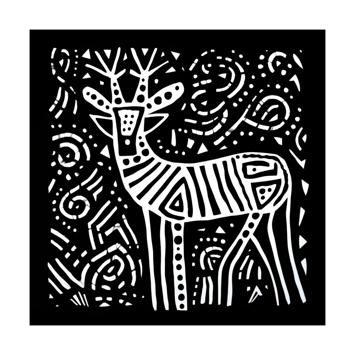 Simple tribal style doodle illustration of a deer