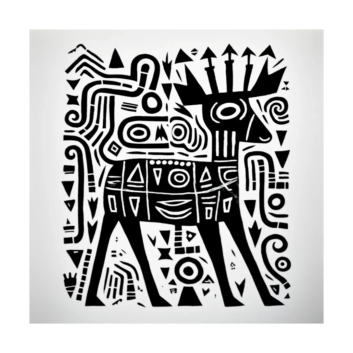 Tribal style quirky deer doodle illustration art