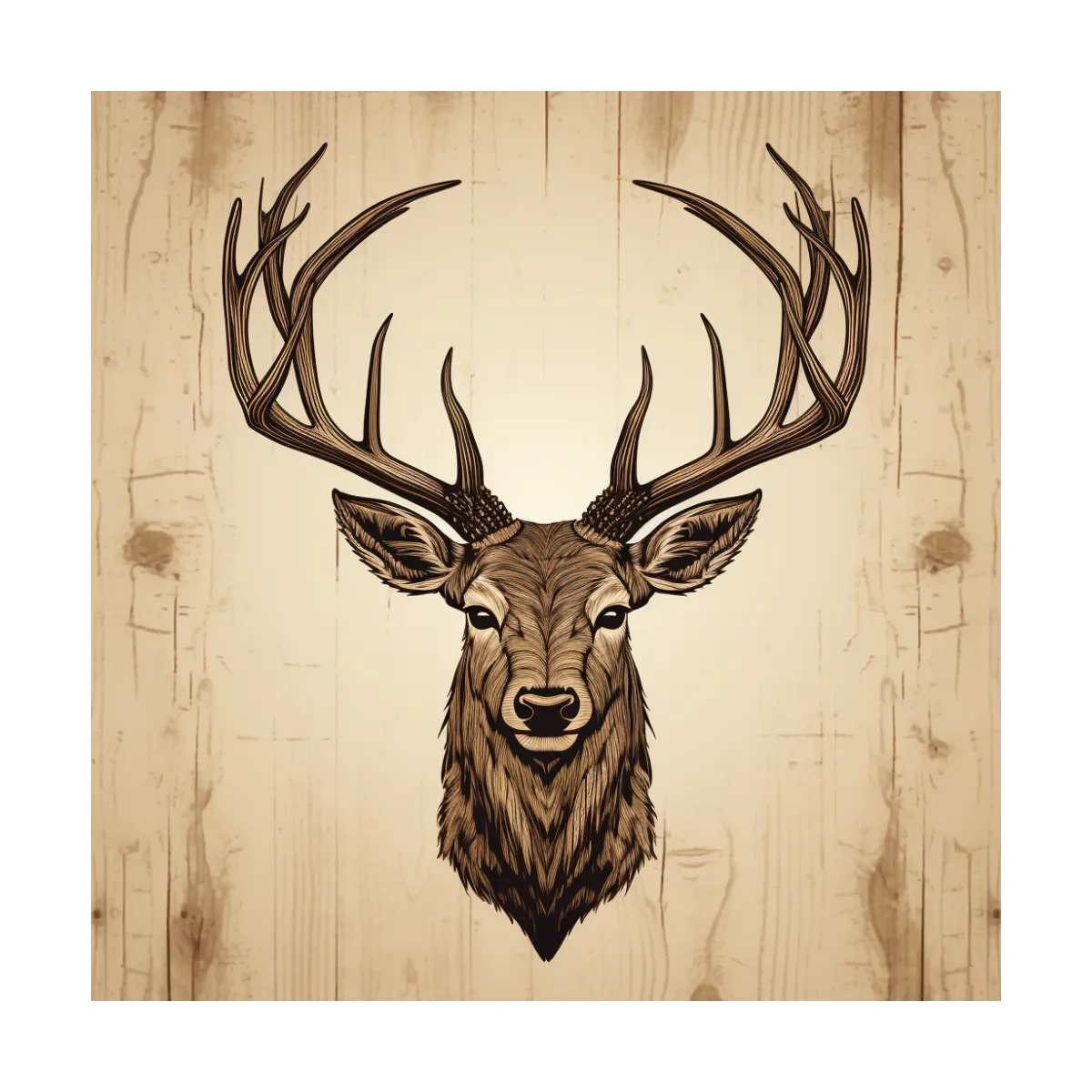 Rustic Stag Head Illustration - Vintage Woodland Cabin Wall Art
