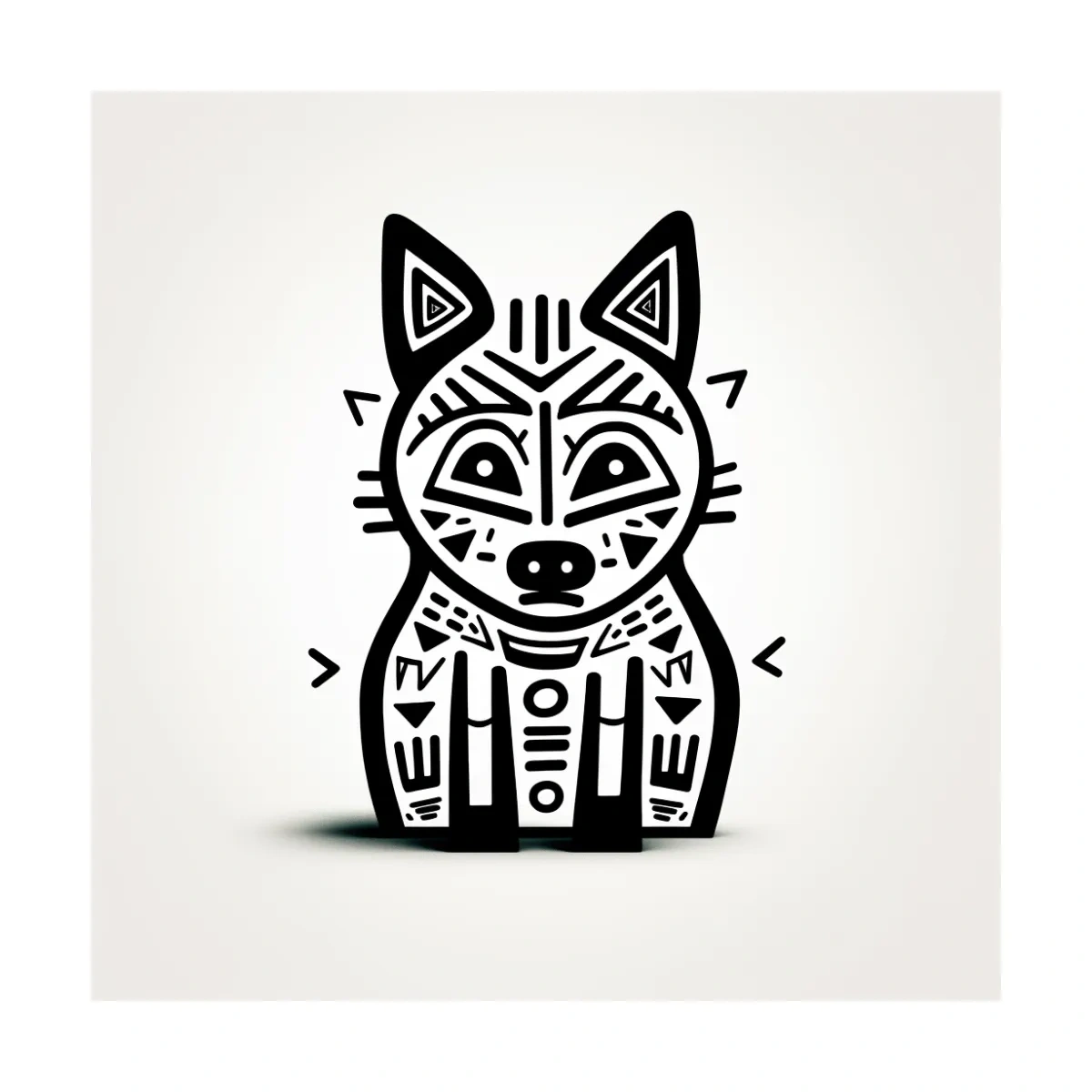 Minimalist Tribal Fox Line Art - Quirky Black And White Animal Wall Art