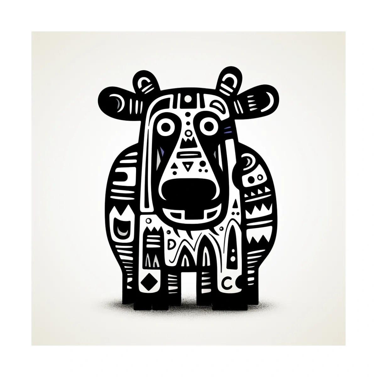 Tribal Folk Art Moose Illustration - Quirky Black And White Wildlife Wall Art