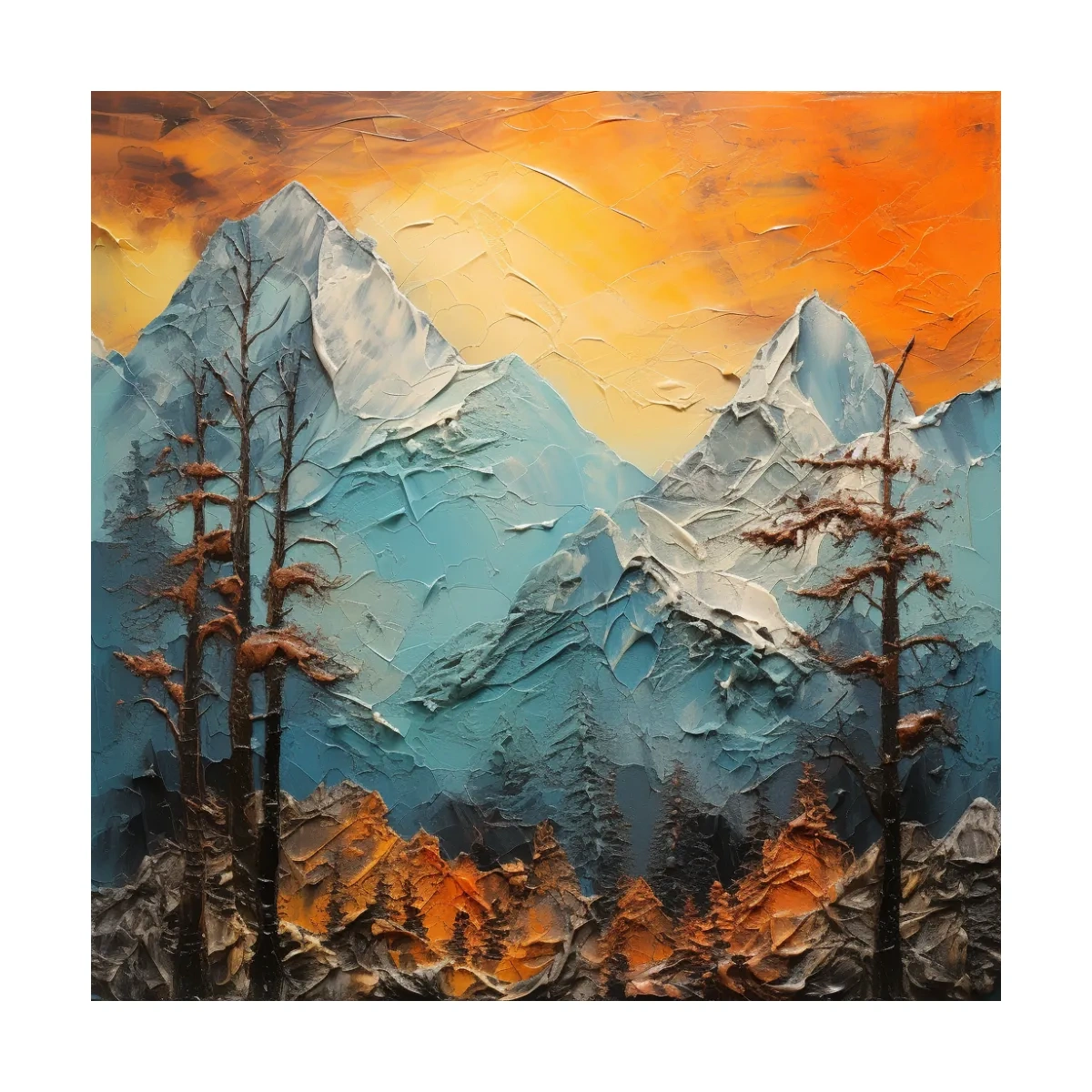Textured Abstract Alpine Mountains At Sunset - Impasto Landscape Wall Art