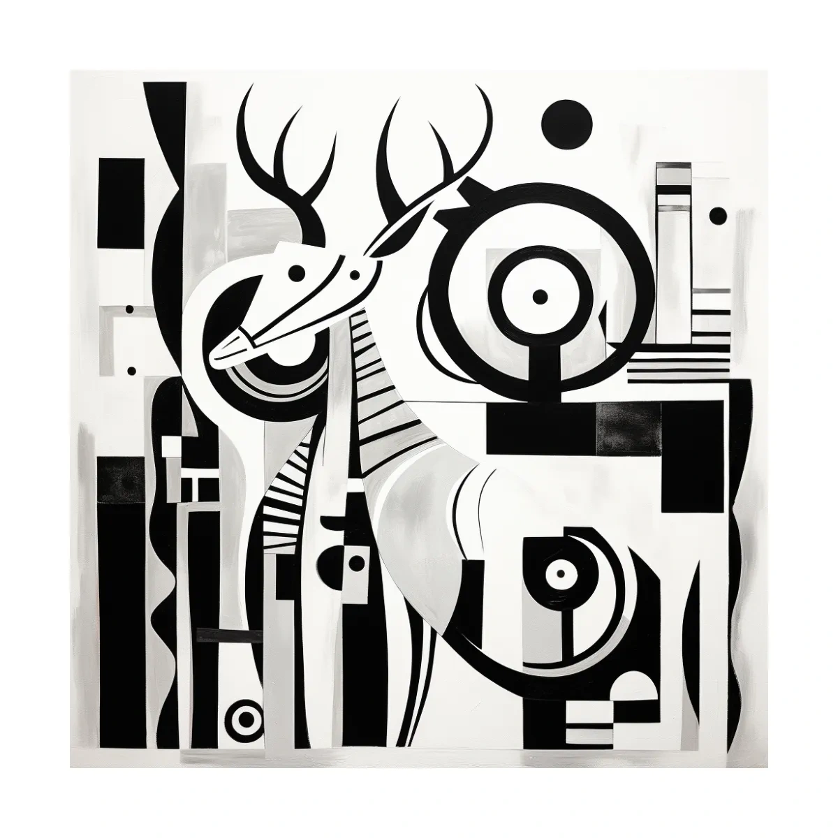 Abstract mid-century style painting of a deer with geometric shapes