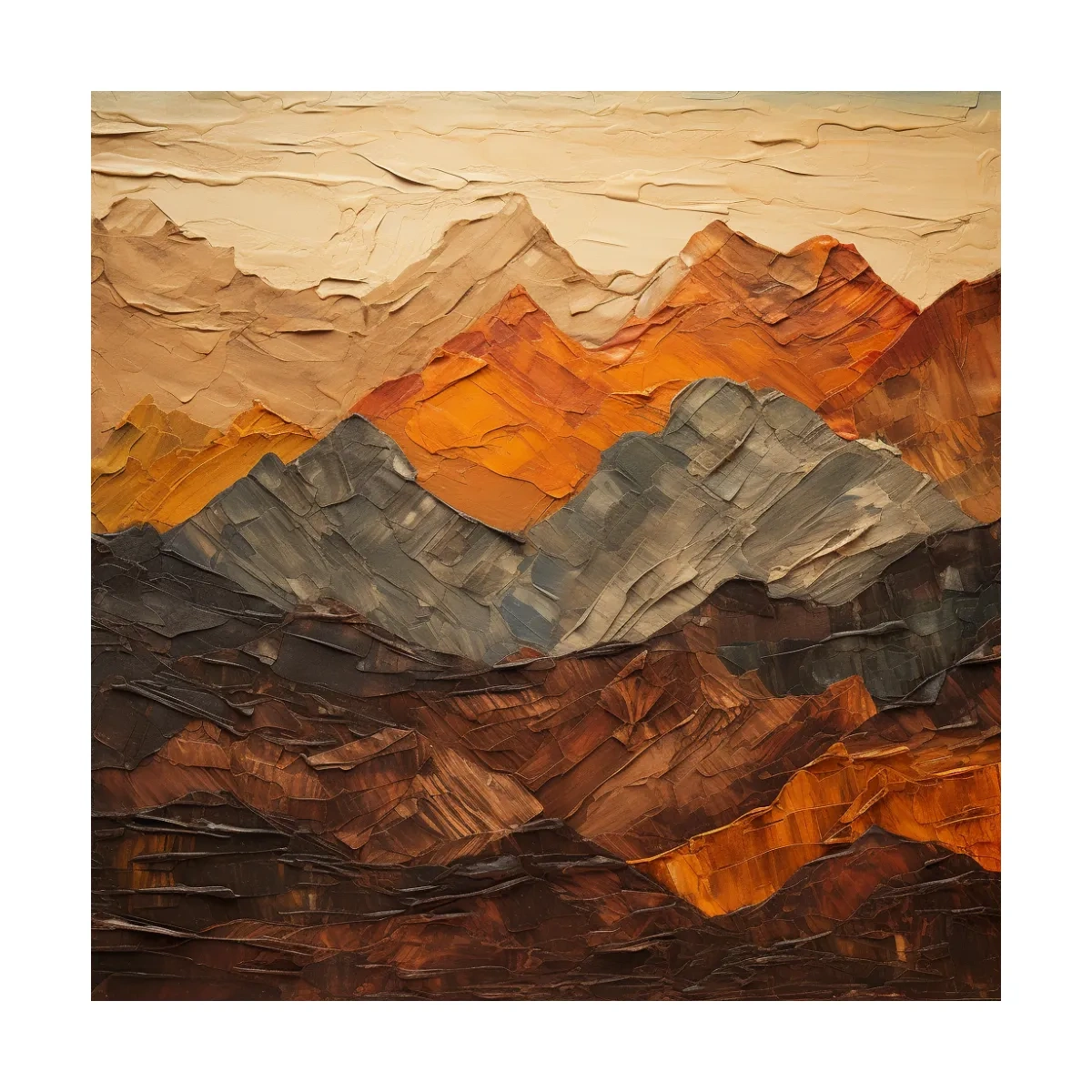 Textured Impasto Mountain Range Print - Rustic Earthy Abstract Wall Art