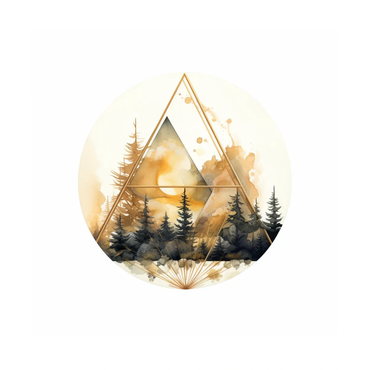 Elegent Geometric Watercolor Mountain Forest - Modern Rustic Landscape Wall Art