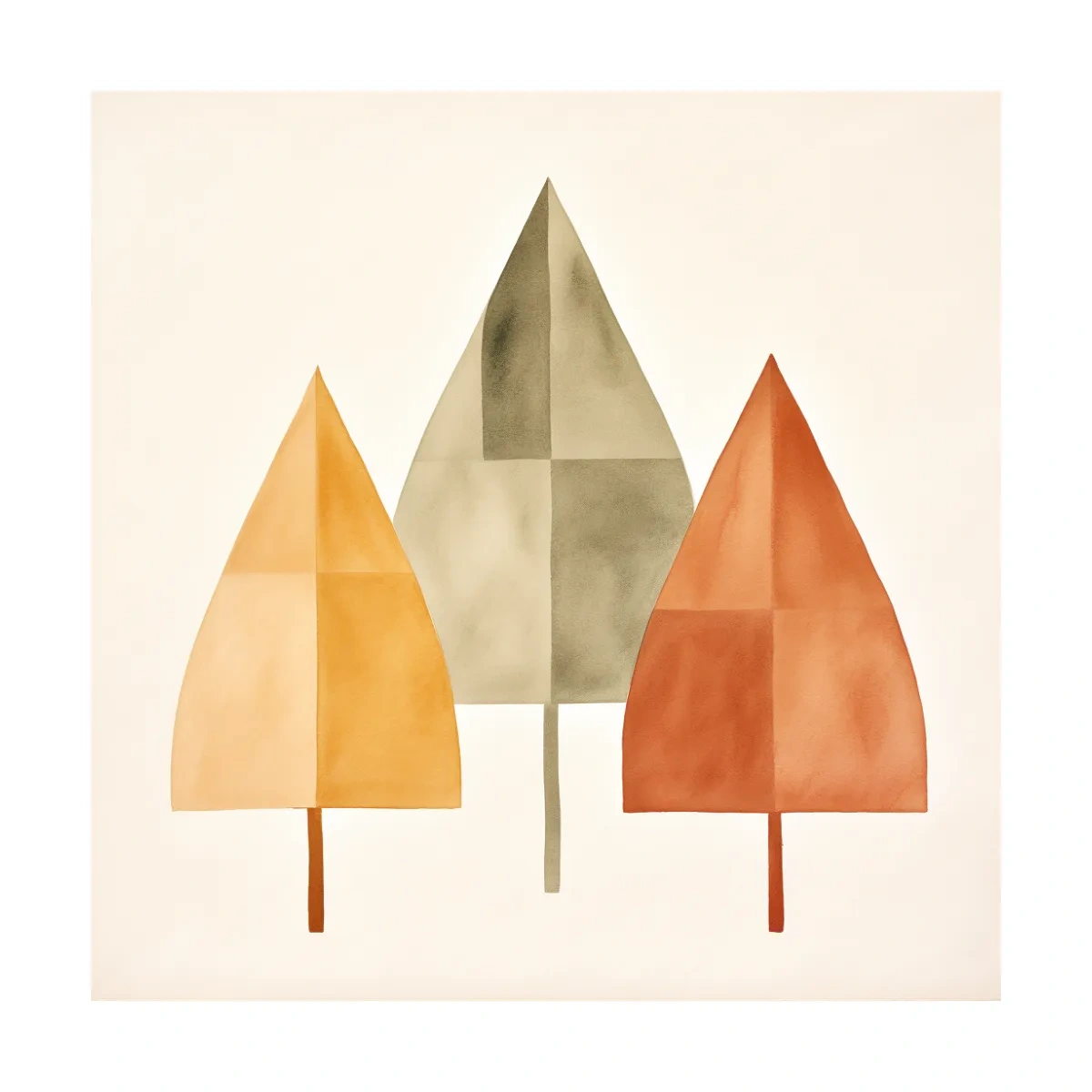 Minimalist Geometric Autumn Trees - Scandinavian Watercolor Forest Wall Art