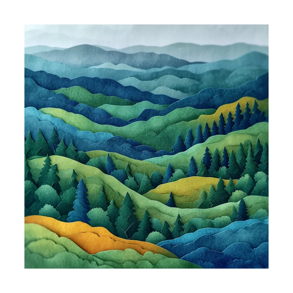 Layered Papercut Mountain Forest Landscape - 3D Effect Wall Art