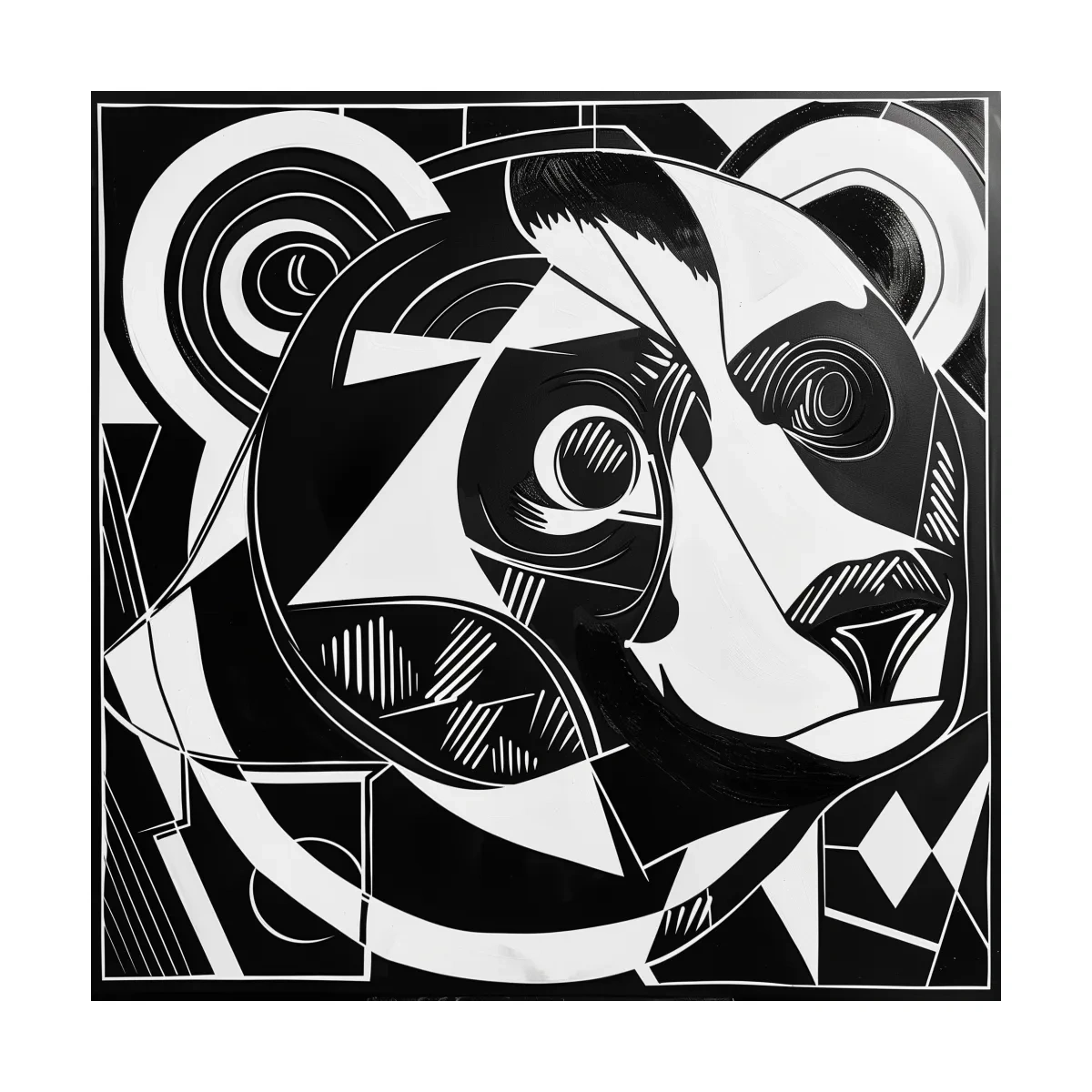 Cubism style abstract painting of a black bear, modern wall art