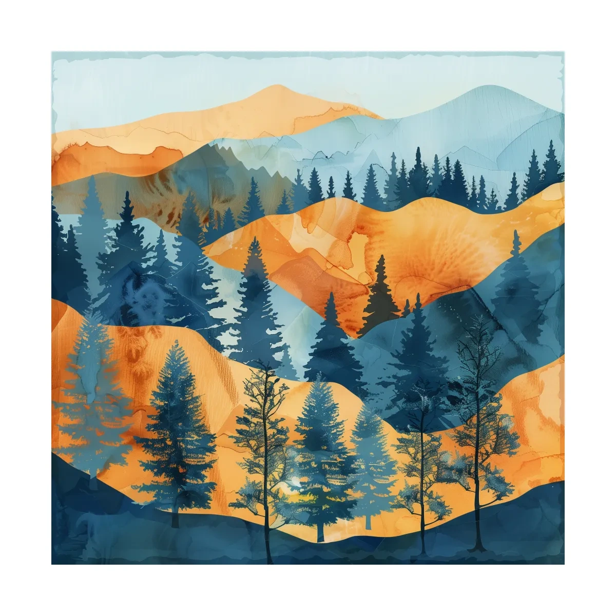 Abstract Alpine Mountain Forest Landscape - Modern Watercolor Style Wall Art