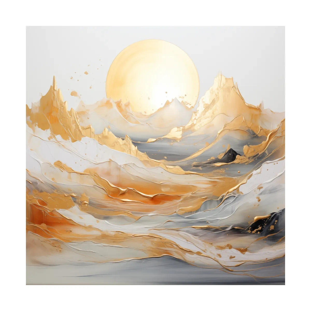 Gold Leaf Abstract Mountains Painting - Minimalist Sunrise Landscape Wall Art