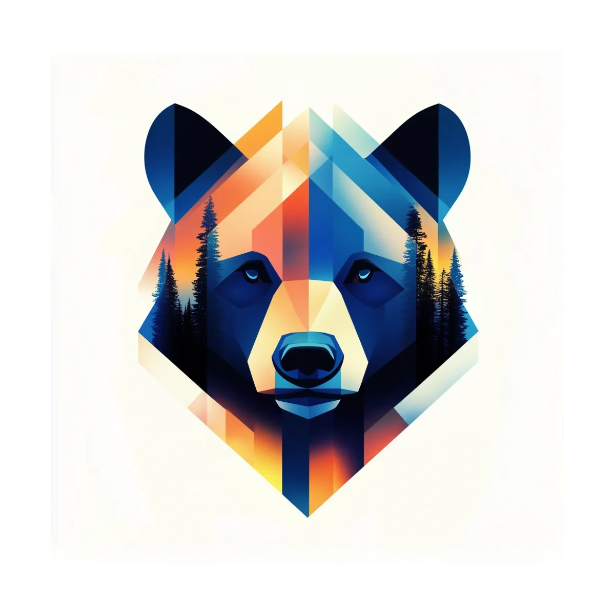 Colorful Geometric Grizzly Bear Forest Portrait - Modern Wildlife Wall Art