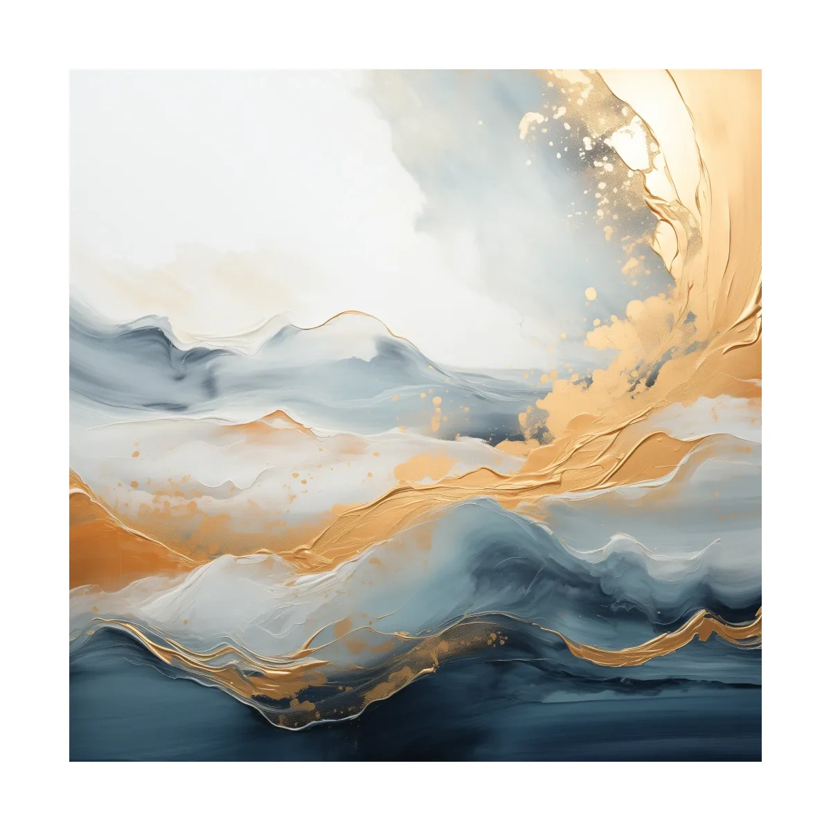 Fluid Abstract Blue And Gold Mountain Landscape - Modern Mixed Media Wall Art