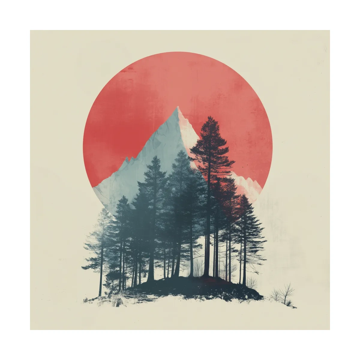 Minimalist Mountain Peak Pine Forest - Scandinavian Sunset Landscape Wall Art