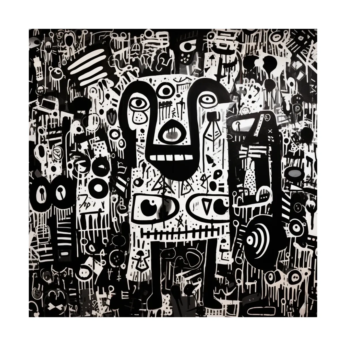 Black And White Abstract Graffiti Bear - Urban Street Art Wall Artwork