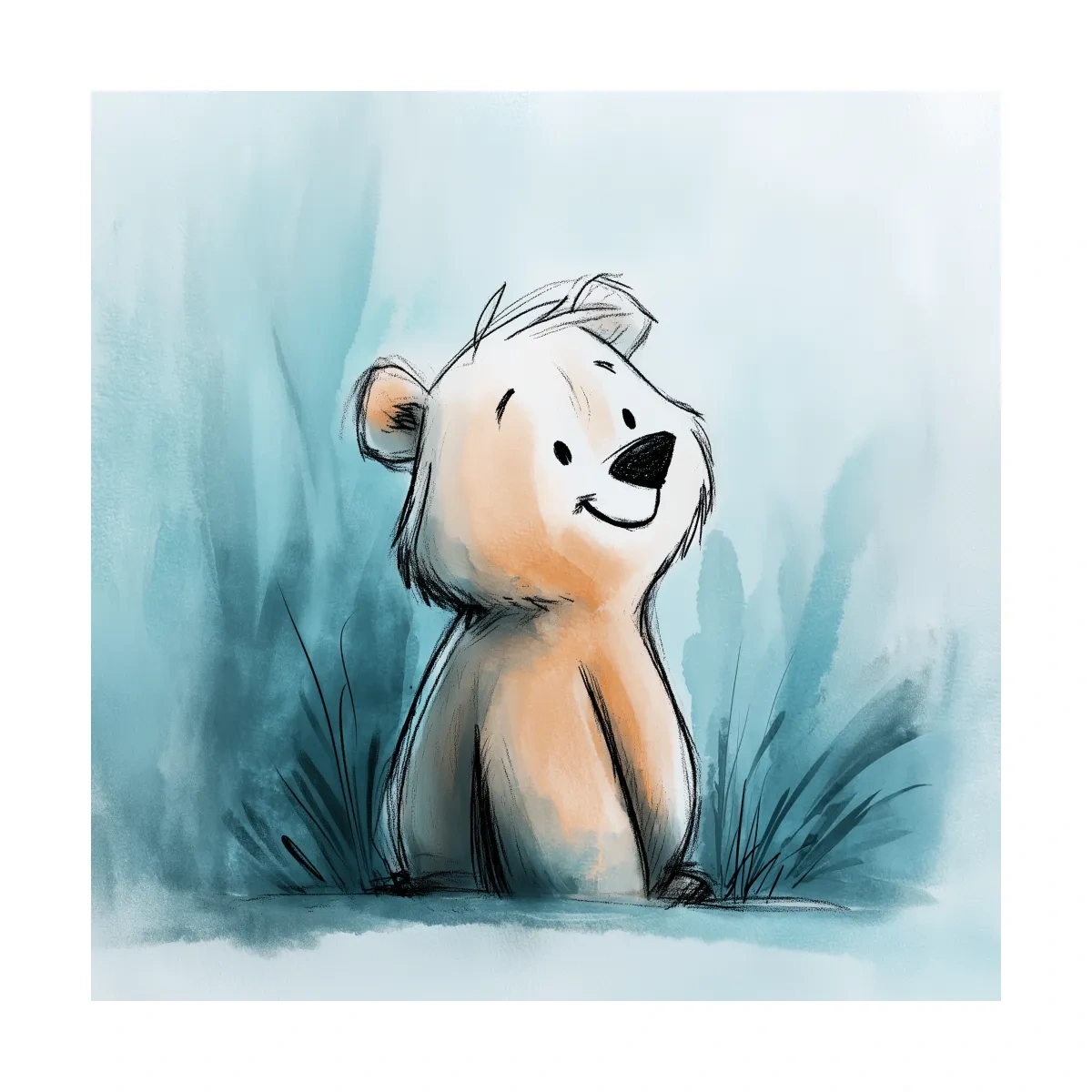 Cute Watercolor Bear Cub Illustration - Whimsical Nursery Animal Wall Art