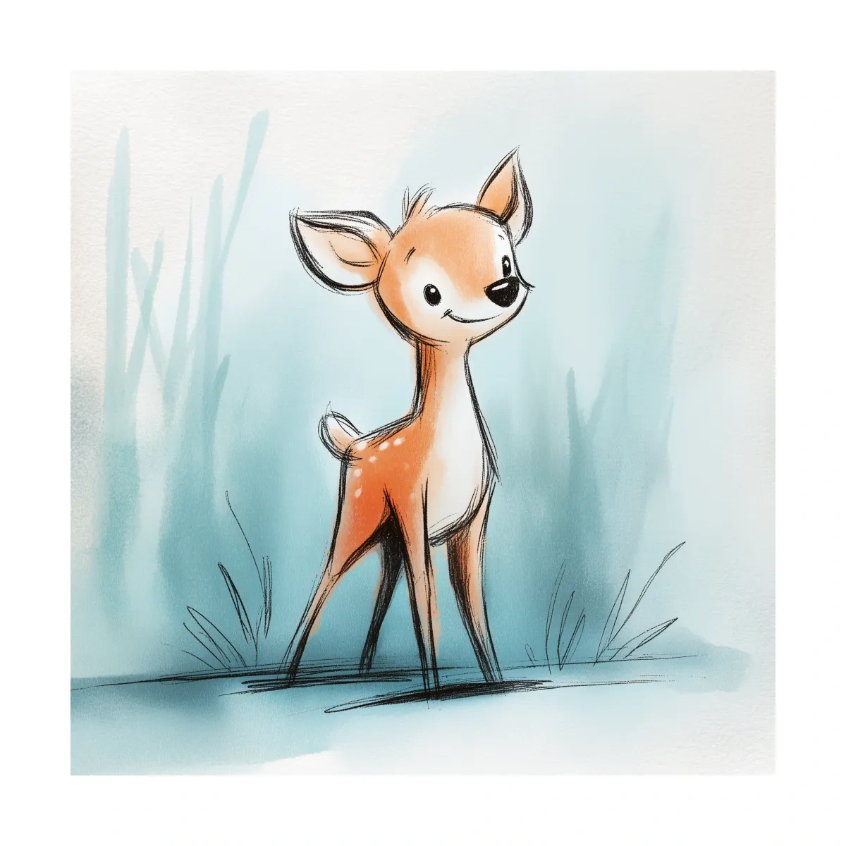 Cute Baby Deer Watercolor Illustration - Whimsical Woodland Nursery Wall Art