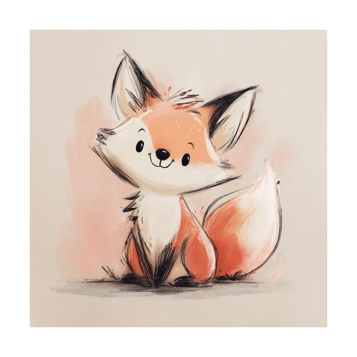 Cute Watercolor Baby Fox Illustration - Whimsical Woodland Nursery Wall Art