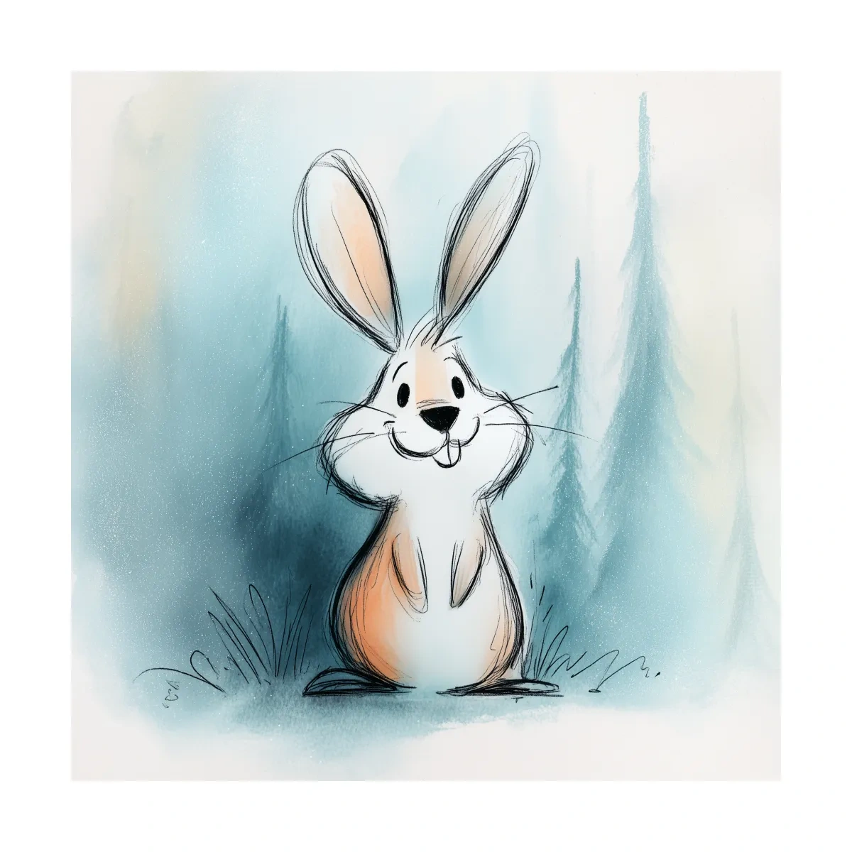 Cute Watercolor Bunny Illustration - Whimsical Woodland Nursery Wall Art