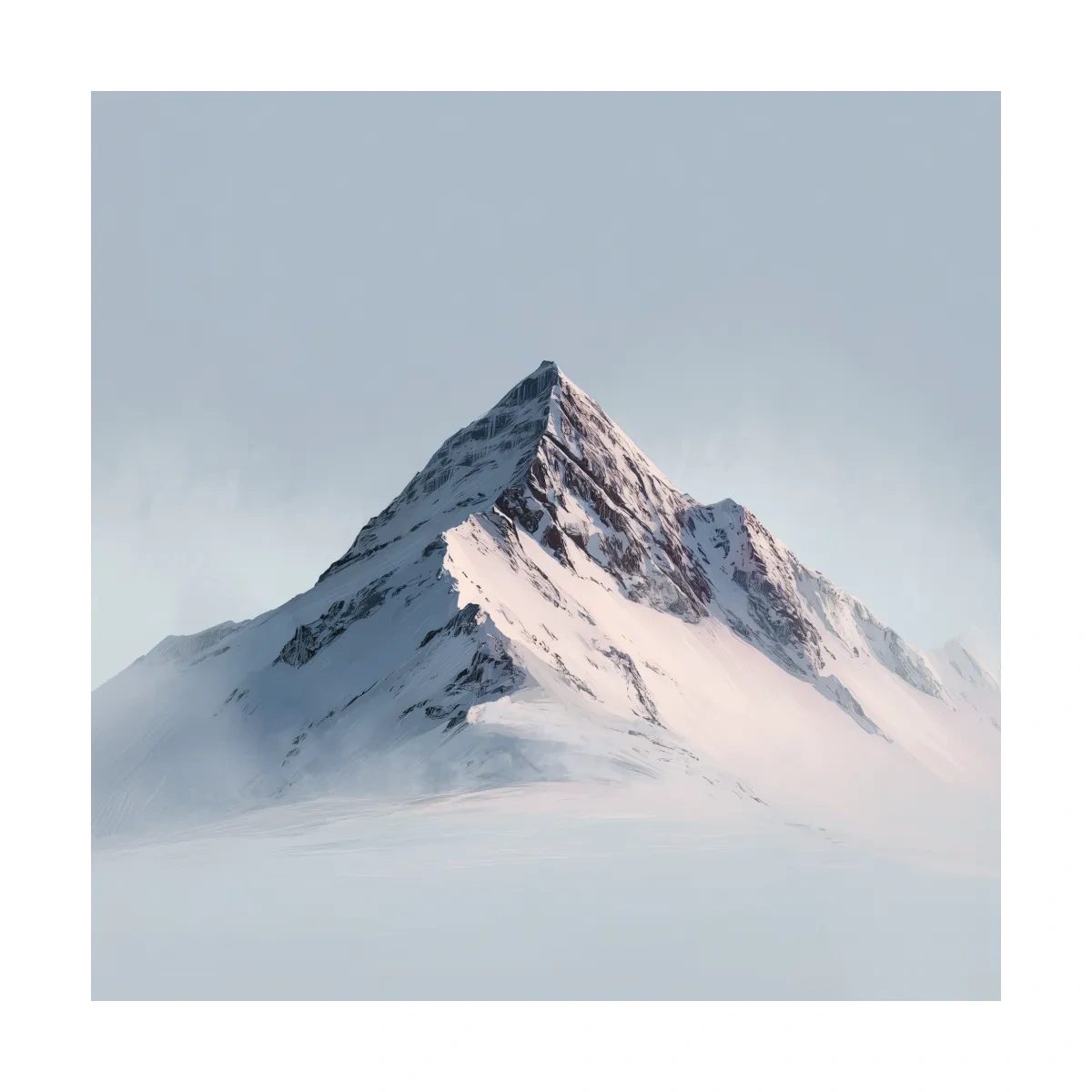 Minimalist Snowy Alpine Peak Painting - Serene Winter Mountain Wall Art
