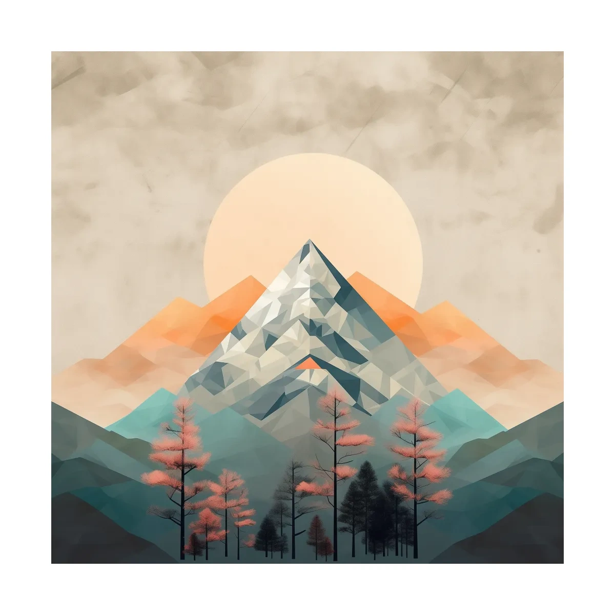 Minimalist Alpine Mountain Sunrise Artwork - Modern Landscape Wall Art