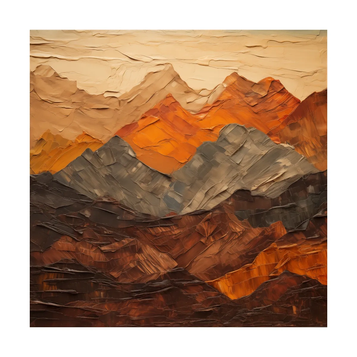 Textured Impasto Style Mountain Range - Rustic Earthy Abstract Wall Art