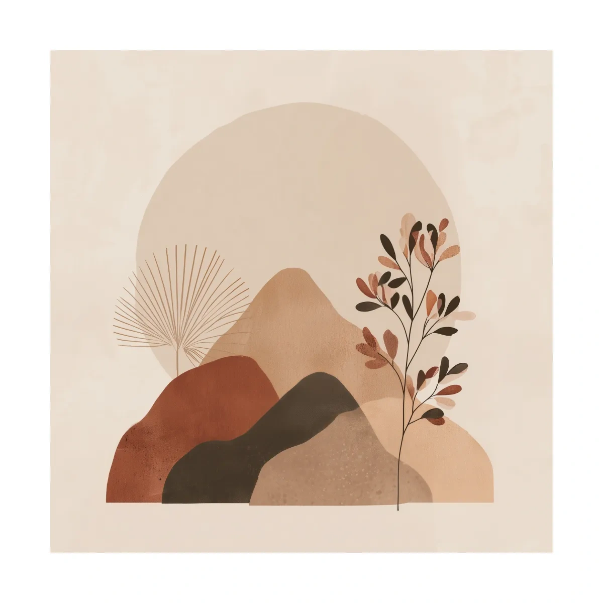 Boho Abstract Mountain Silhouette - Neutral Terracotta Botanical Wall Art