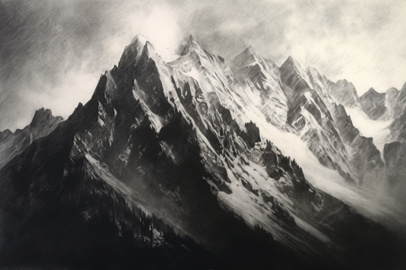 Moody Monochrome Snowy Mountain Peaks - Dramatic Charcoal