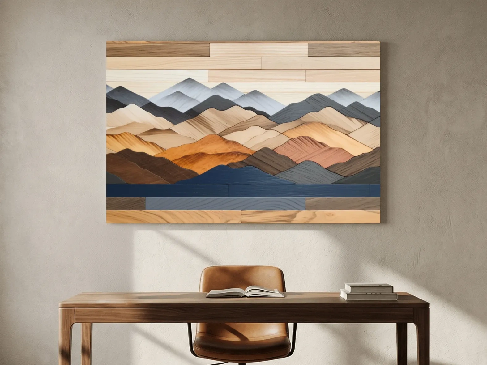 Rustic Layered Wooden Mountain Range Panorama - Modern Geometric Wall Art