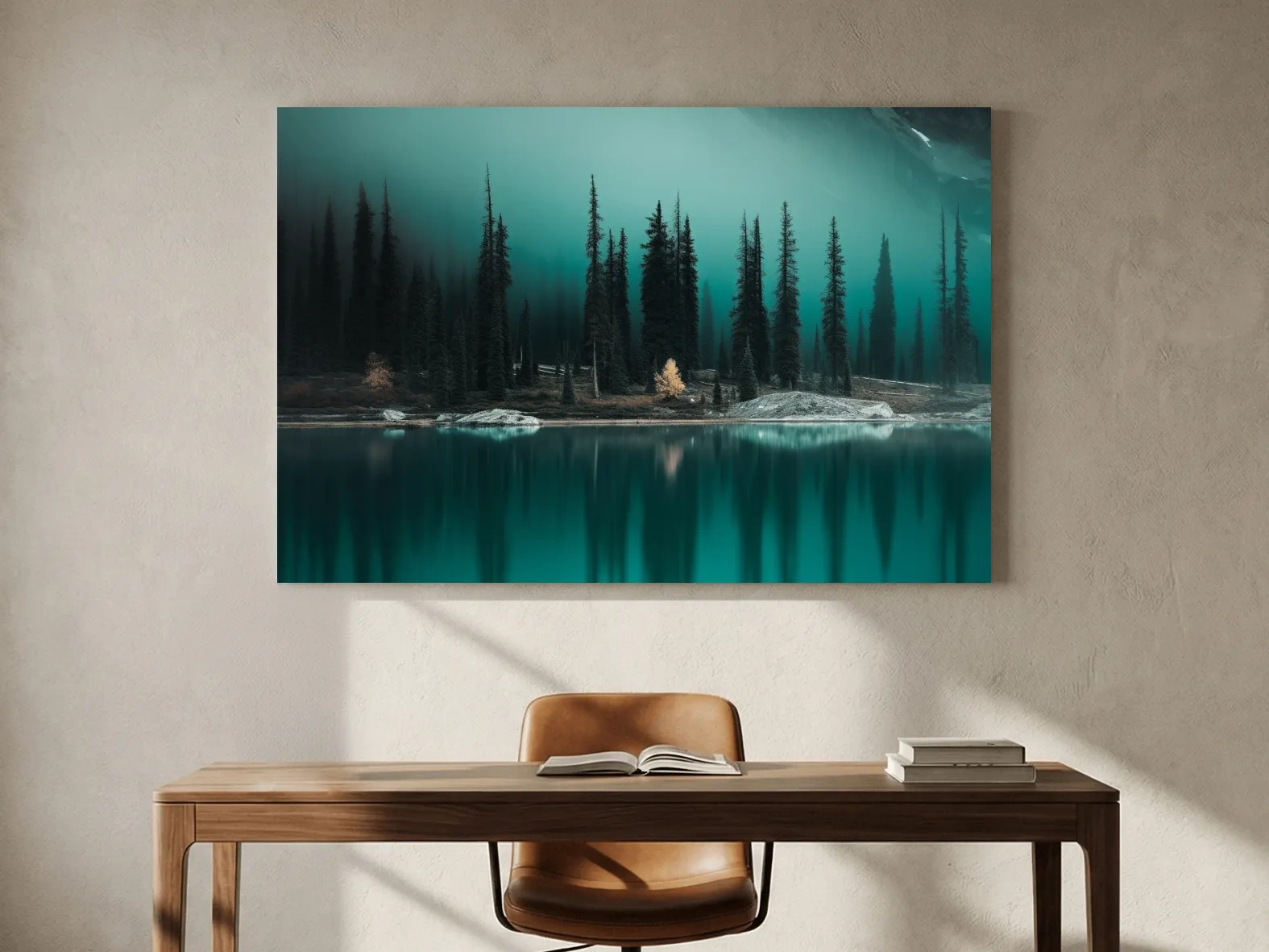 Misty Pine Forest Turquoise Alpine Lake - Serene Mountain Landscape Wall Art
