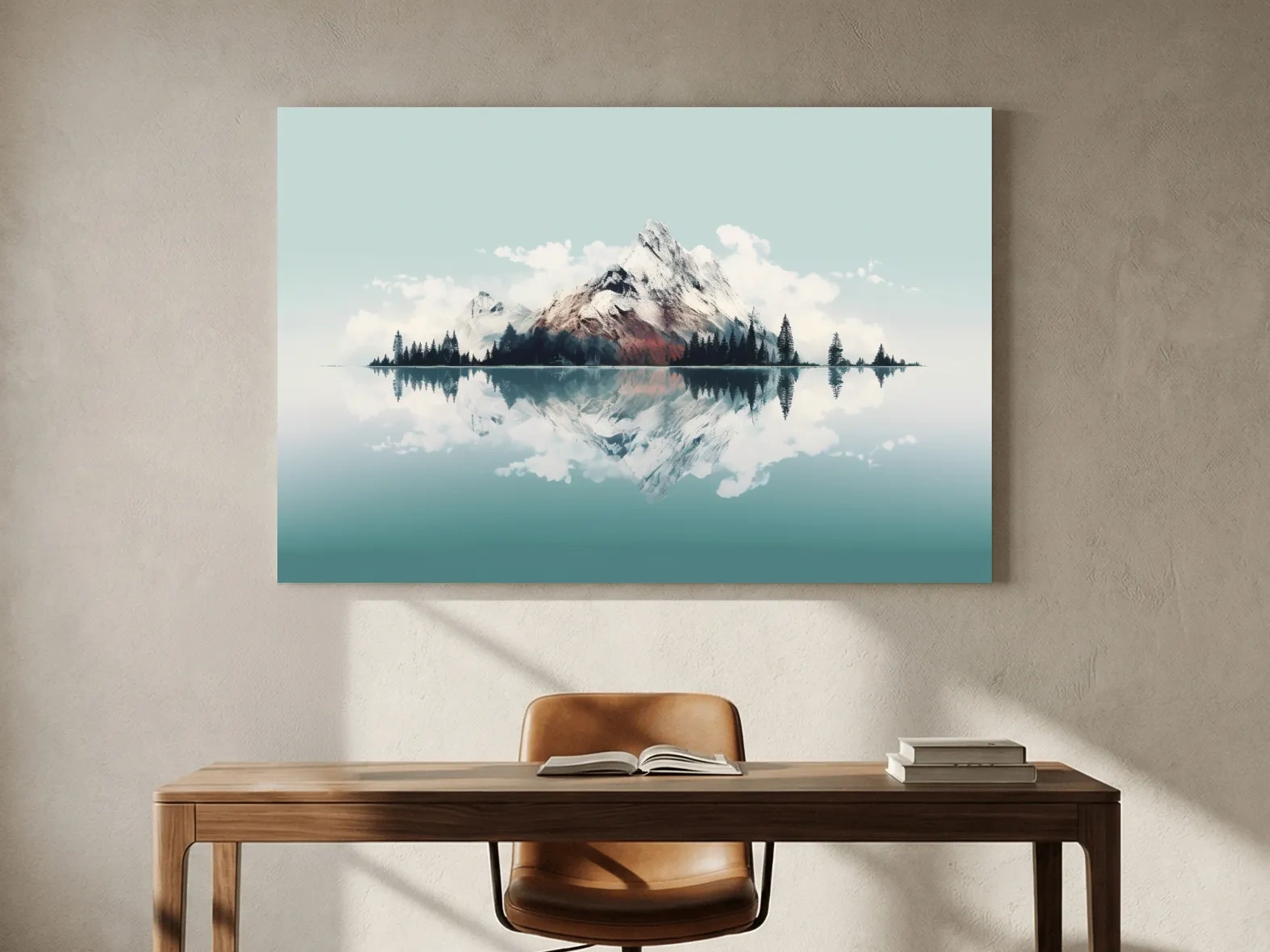 Minimalist Snowcapped Mountain Lake Reflection - Alpine Glacier Wall Art