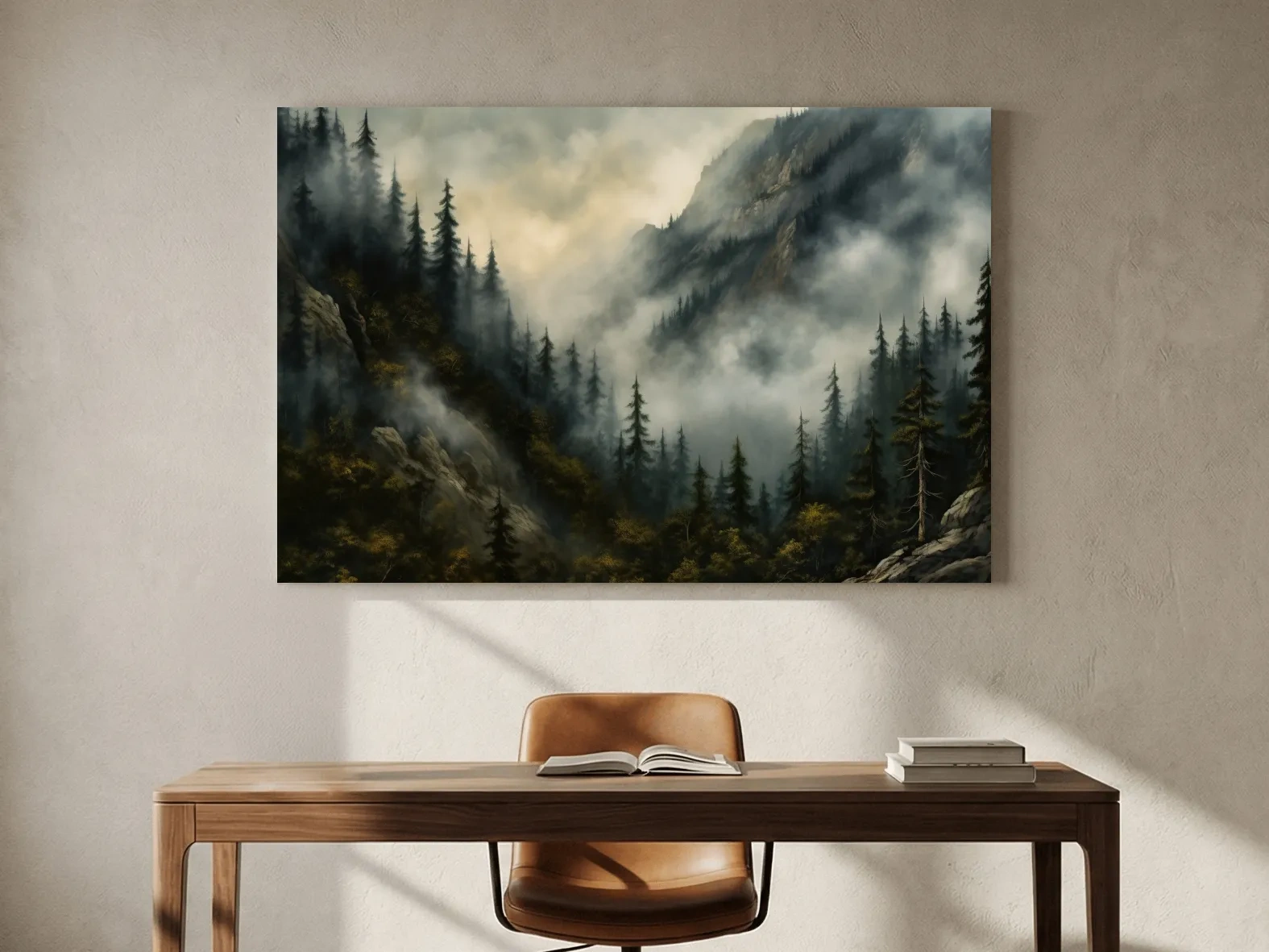 Moody Misty Mountain Pine Forest - Foggy Alpine Landscape Wall Art