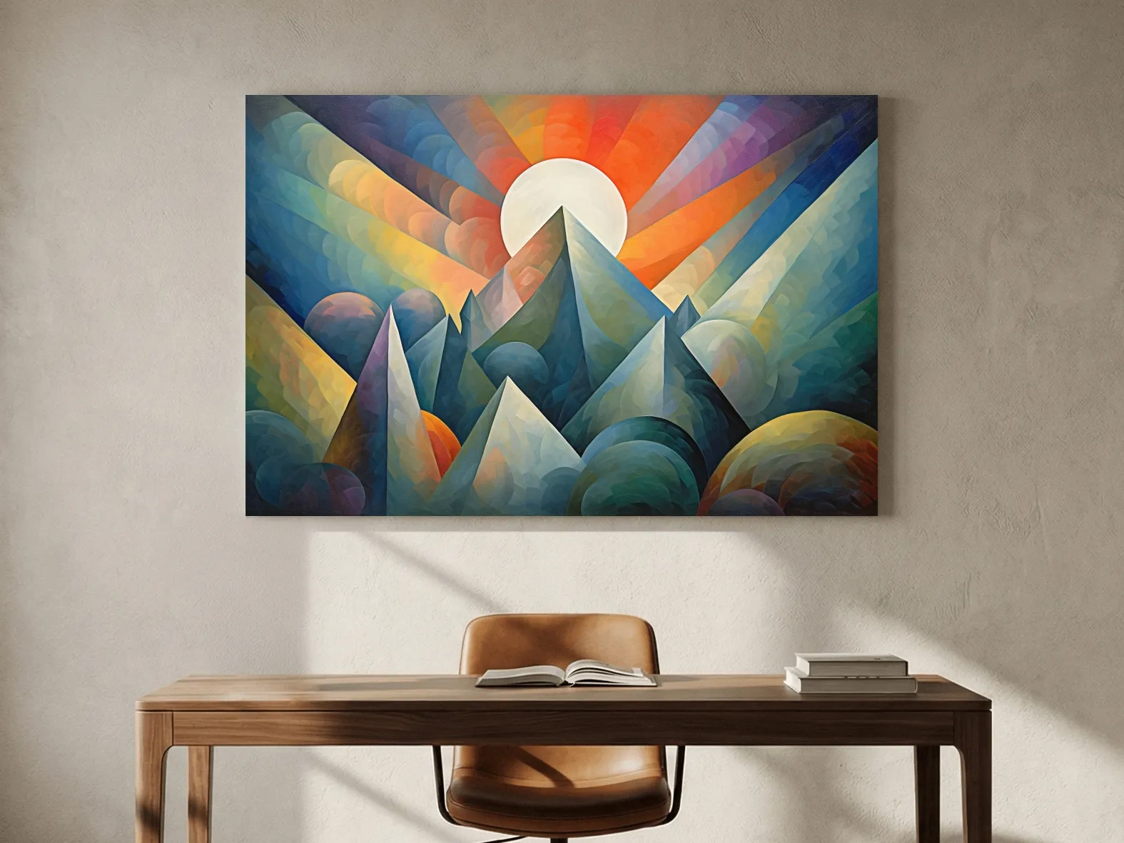 Vibrant Mountain Sunrise Painting - Abstract Alpine Landscape Wall Art