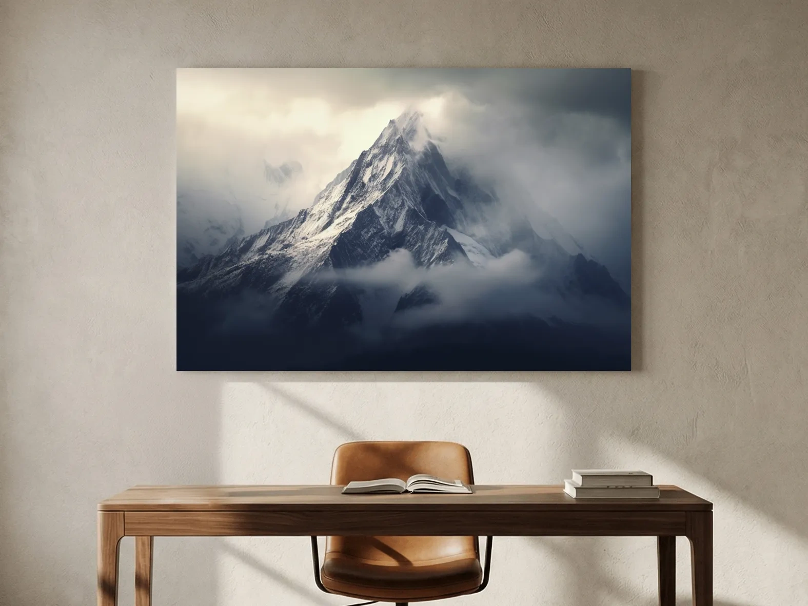 Cloudy Snowcapped Peak Landscape - Dramatic Mountain Photography Wall Art