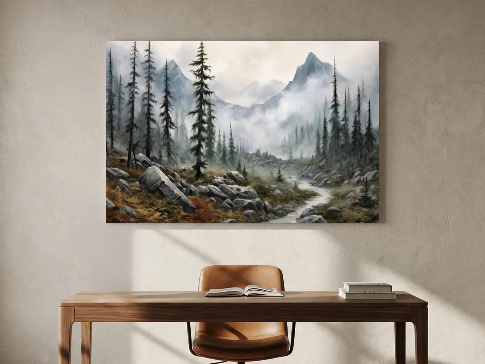 Foggy Alpine Mountain Forest Landscape - Moody Wall Art