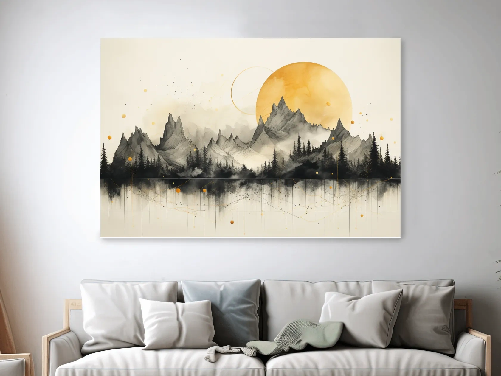 Golden Sun Abstract Mountain Range - Minimalist Watercolor Landscape Wall Art