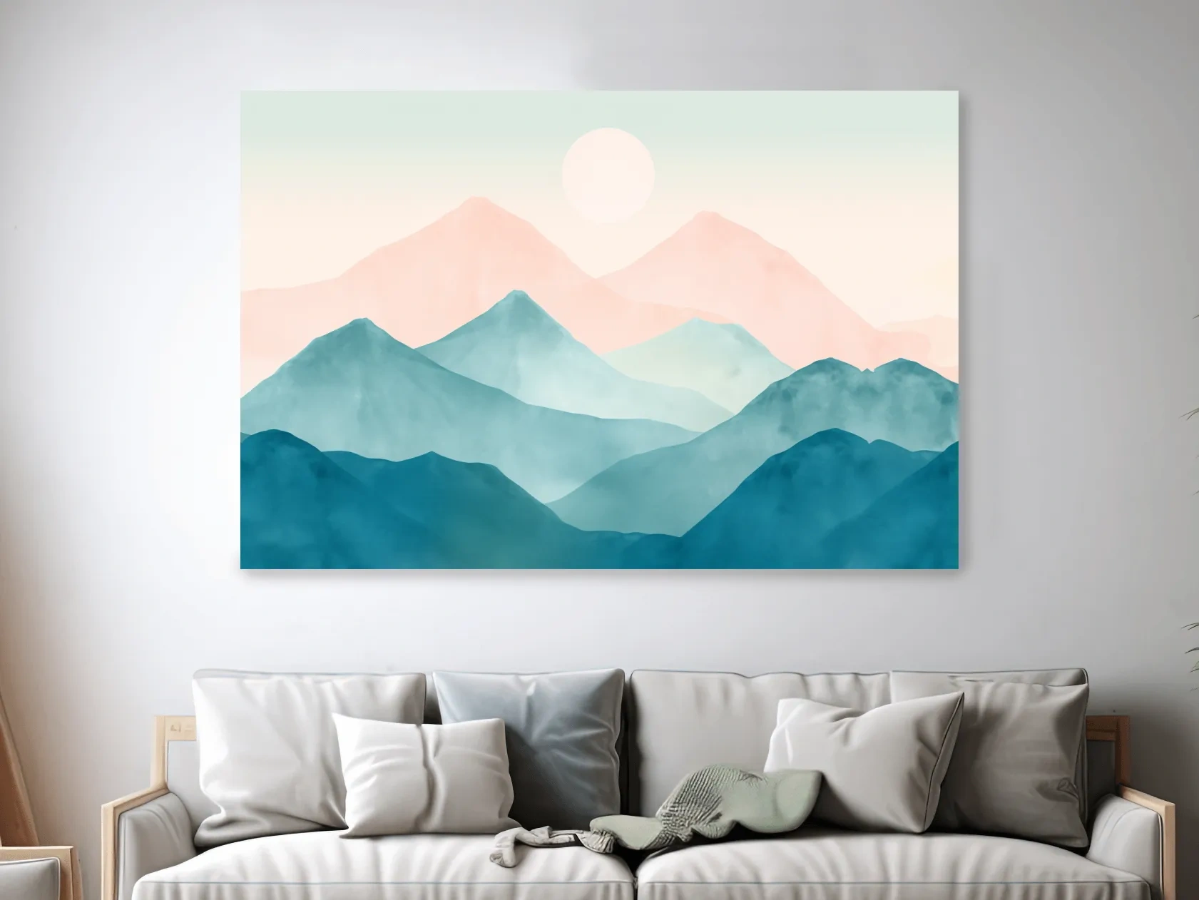 Soft pastel mountain landscape painting