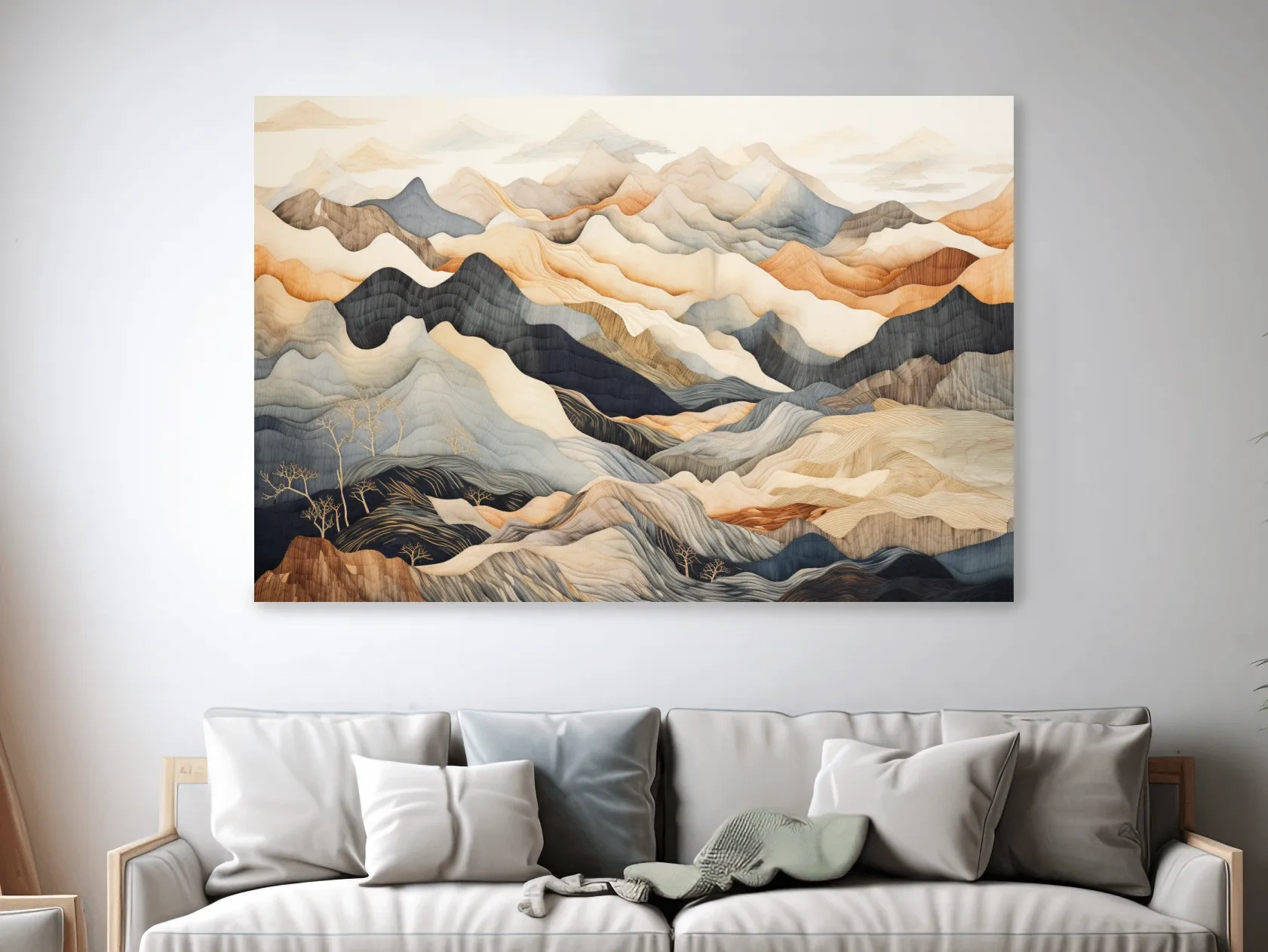 Layered Abstract Mountain Range Painting - Tapestry Style Wall Art