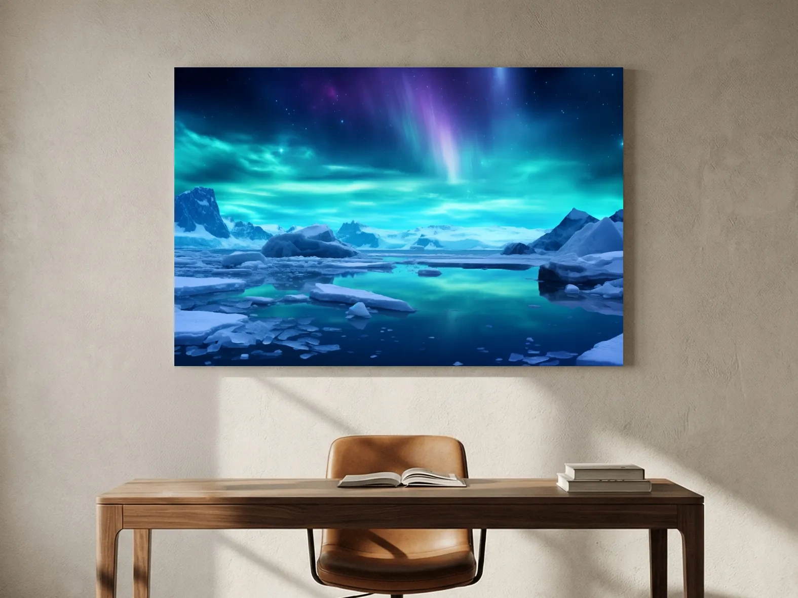 Vibrant Arctic Aurora Over Icebergs - Polar Night Photographic Wall Art