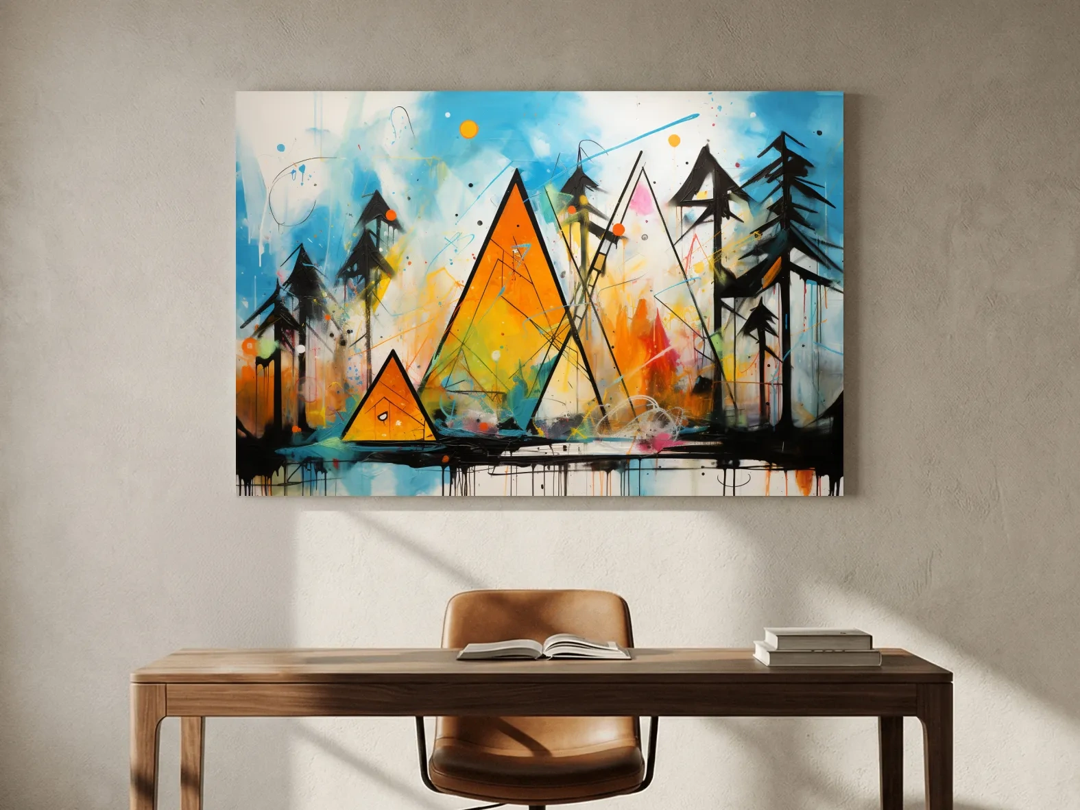 Vibrant Abstract Mountain Peaks And Pines - Colorful Mixed Media Wall Art